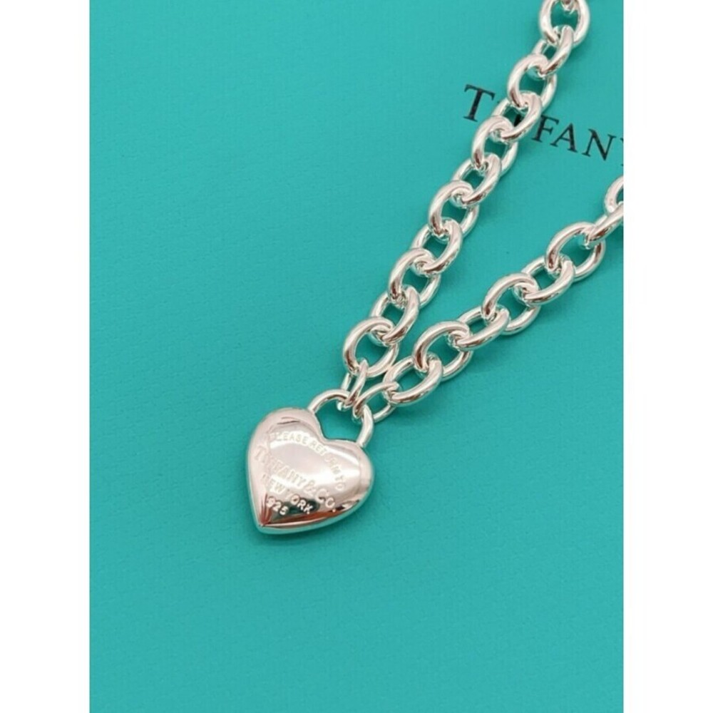 Tiffany Style Silver Smooth Heart Necklace - Picture 2 of 6